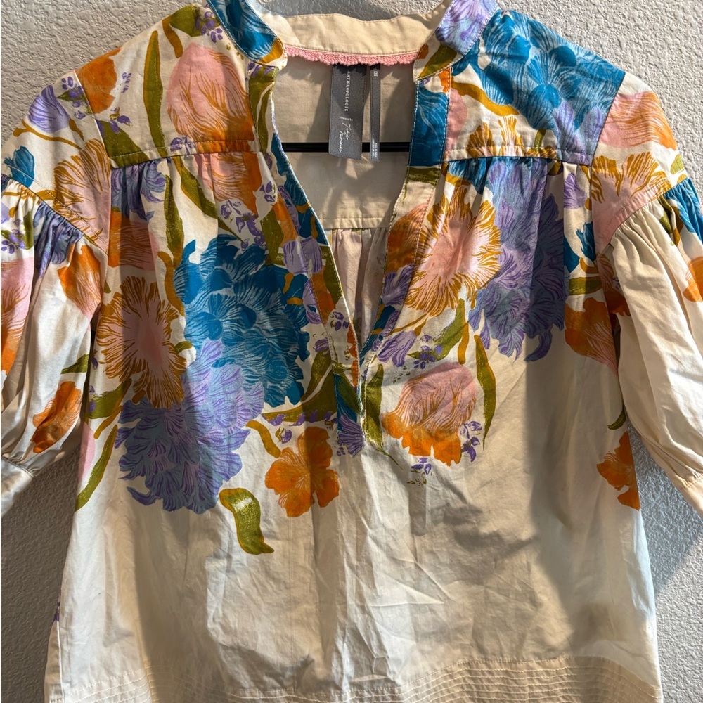 Anthropologie Cream Floral Blouse